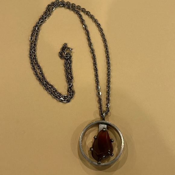 Jorgen Jensen Denmark pewter pendant with agate stone and chain - Picture 12 of 12